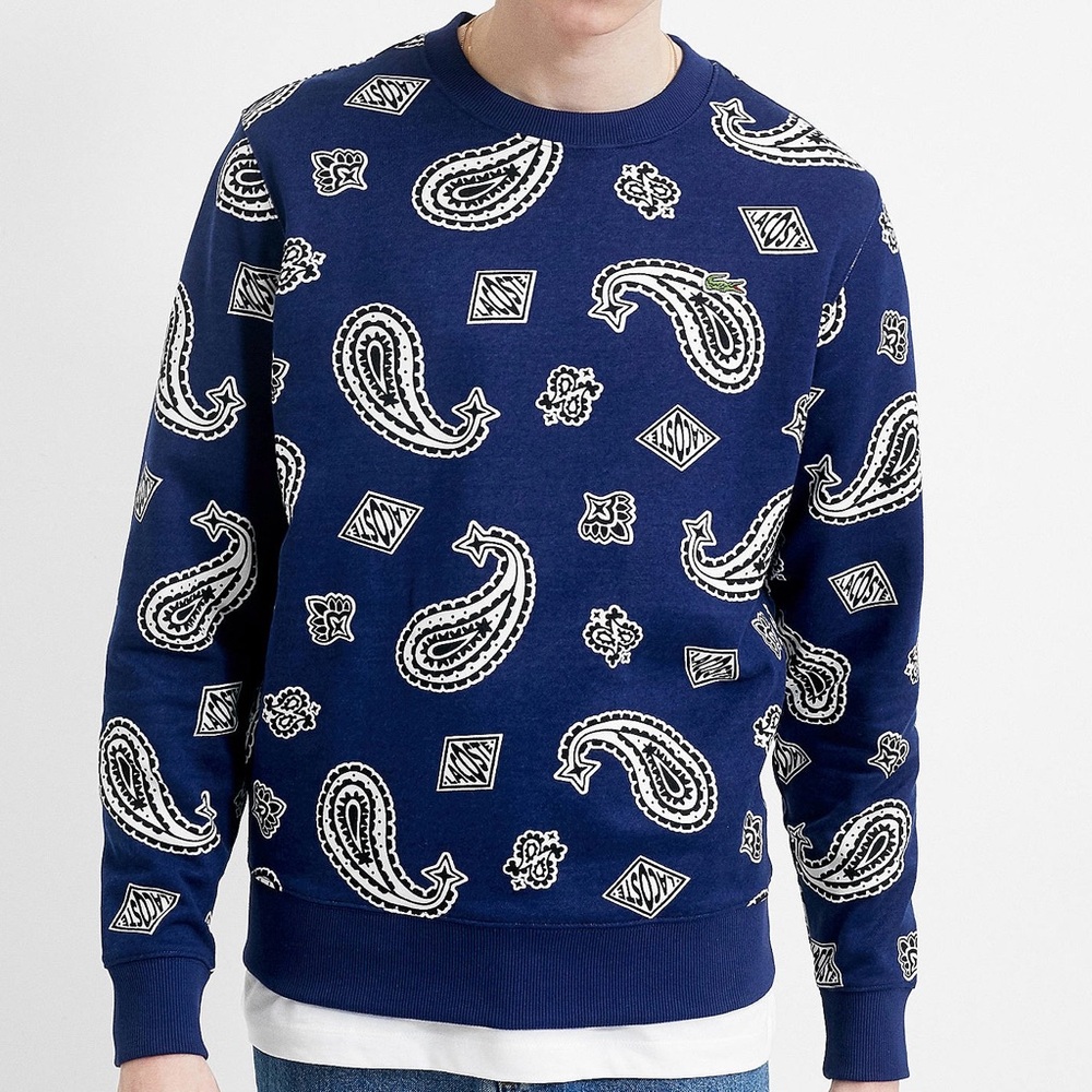 Lacoste LIVE XL Navy Paisley Print Crew Neck Sweatshirt